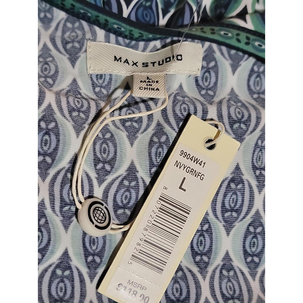 Max Studio GEO Pattern Size L Navy Green Wide Leg Jumpsuit NWT $118 #C - Picture 12 of 14